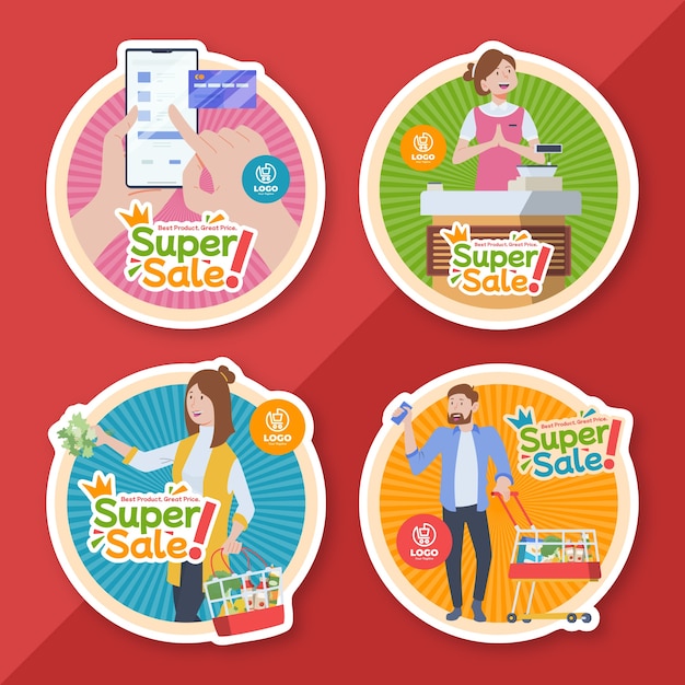 Flat supermarket labels collection