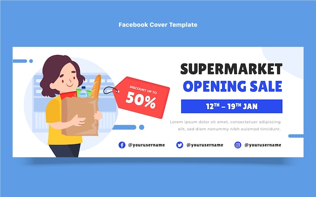 Flat supermarket social media cover template