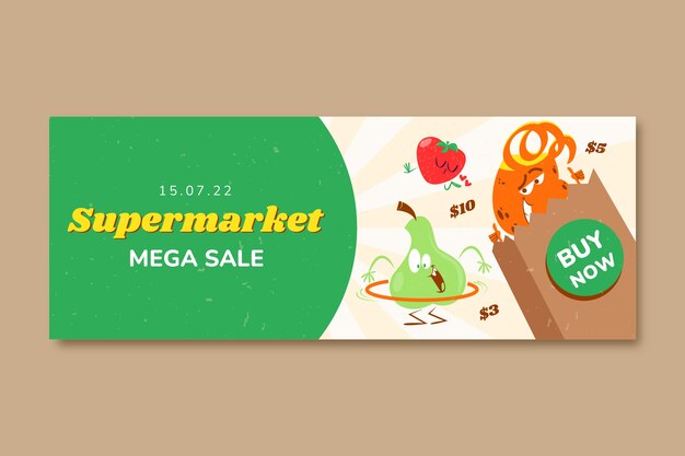 Flat supermarket social media cover template