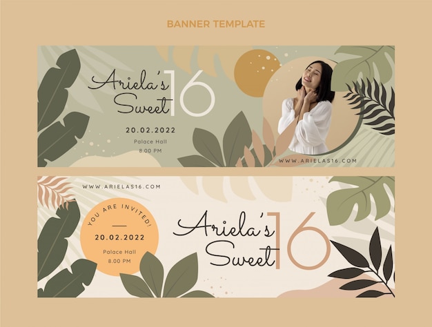 Flat sweet sixteen horizontal banners set