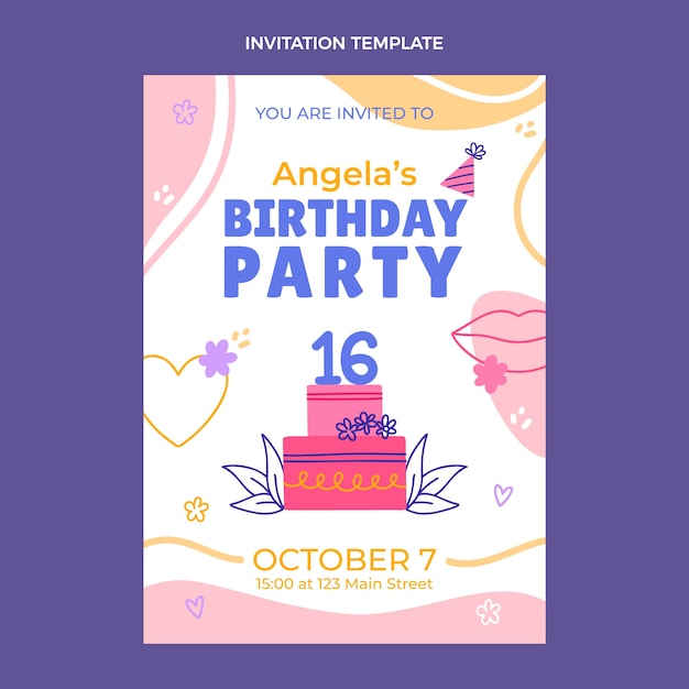 Free vector flat sweet sixteen invitation template