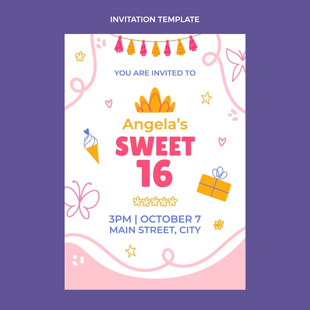 Flat sweet sixteen invitation template