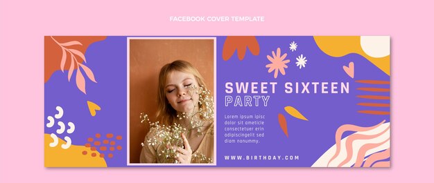 Flat sweet sixteen social media cover template