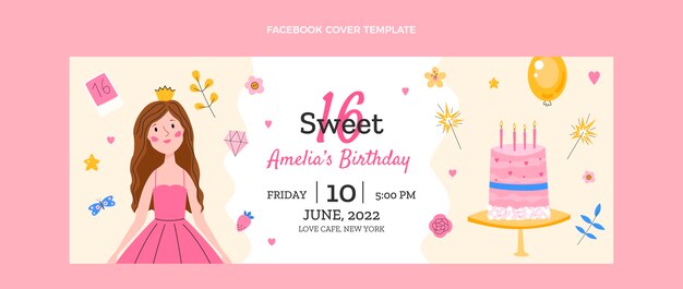 Flat sweet sixteen social media cover template