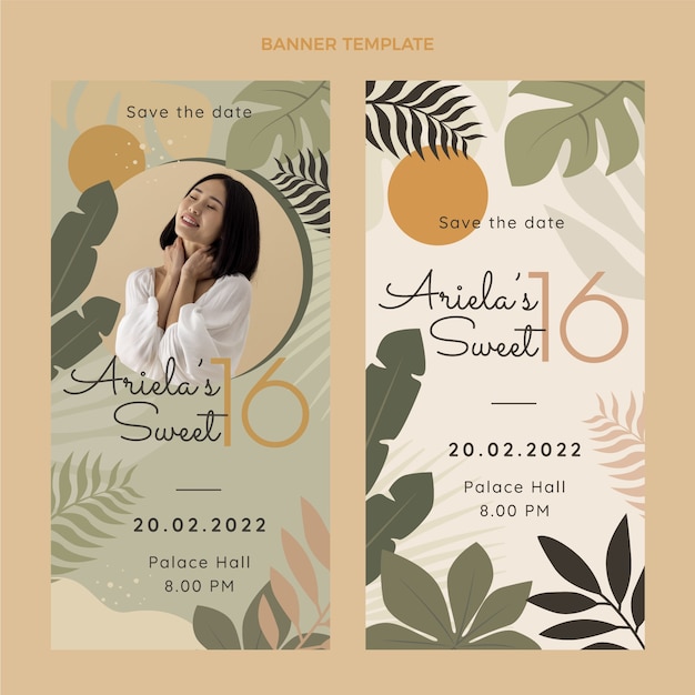 Flat sweet sixteen vertical banners set