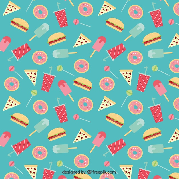 Free Vector flat sweets and fast food pattern