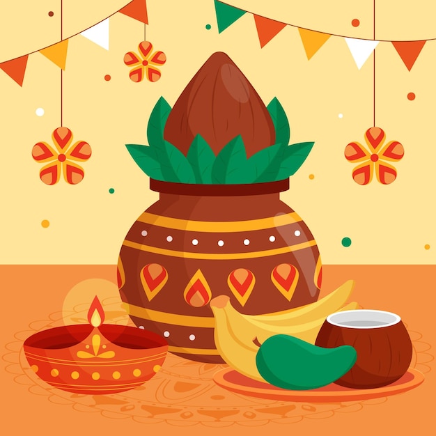 Free Vector flat tamil new year illustration