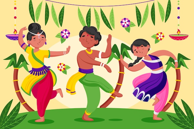 Free Vector flat tamil new year illustration