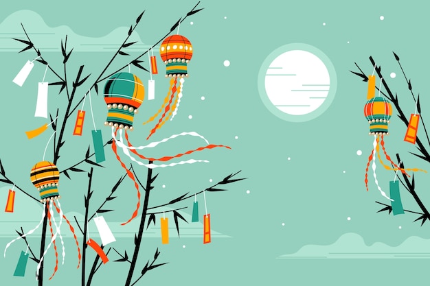 Flat tanabata background with ornaments