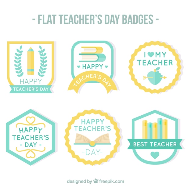 Free Vector flat teacher day badge collection