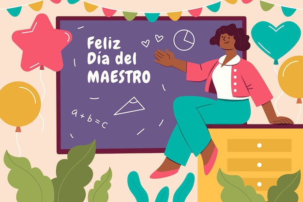 Flat teacher's day background in spanish