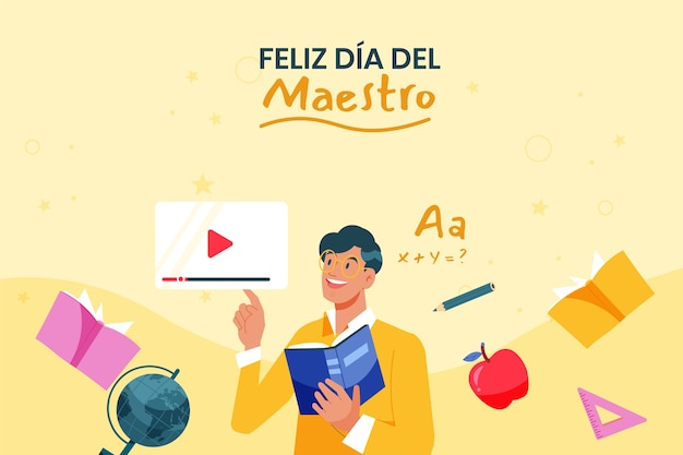 Flat teacher's day background in spanish