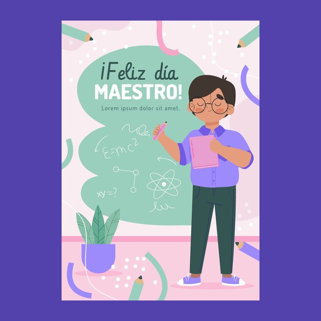 Flat teacher's day greeting card template in spanish