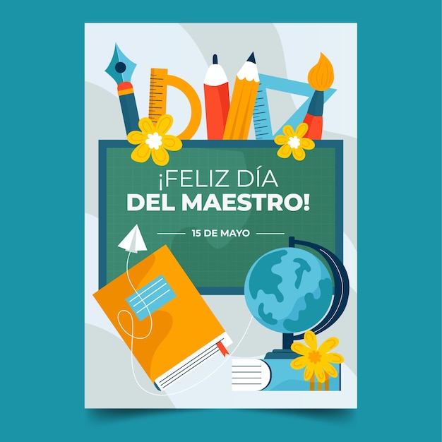 Free Vector flat teacher's day greeting card template in spanish