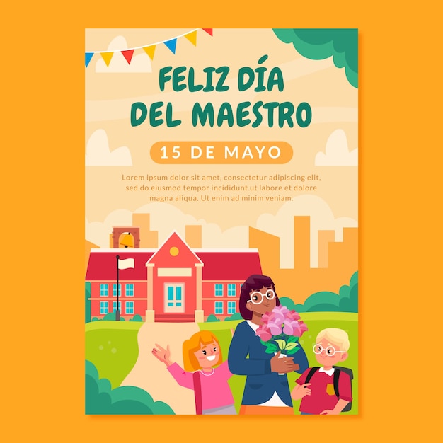 Flat teacher's day greeting card template in spanish