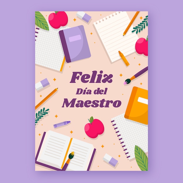 Flat teacher's day greeting card template in spanish