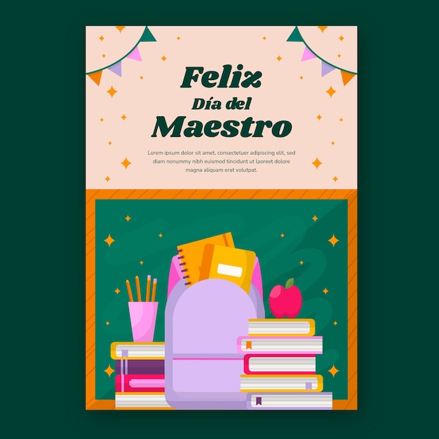 Free vector flat teacher's day greeting card template in spanish