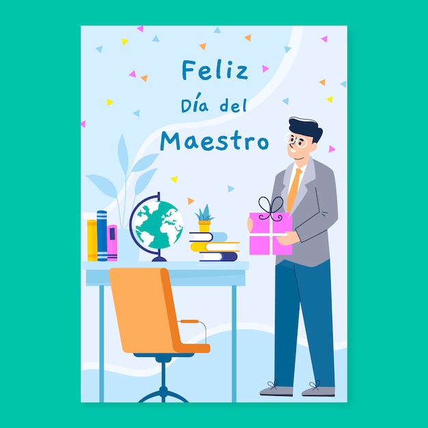 Free Vector flat teacher's day greeting card template in spanish