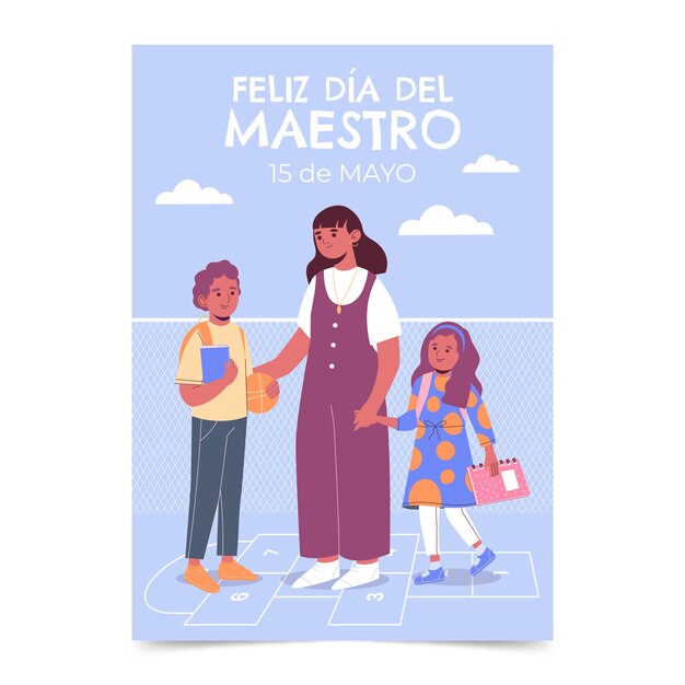 Flat teacher's day greeting card template in spanish