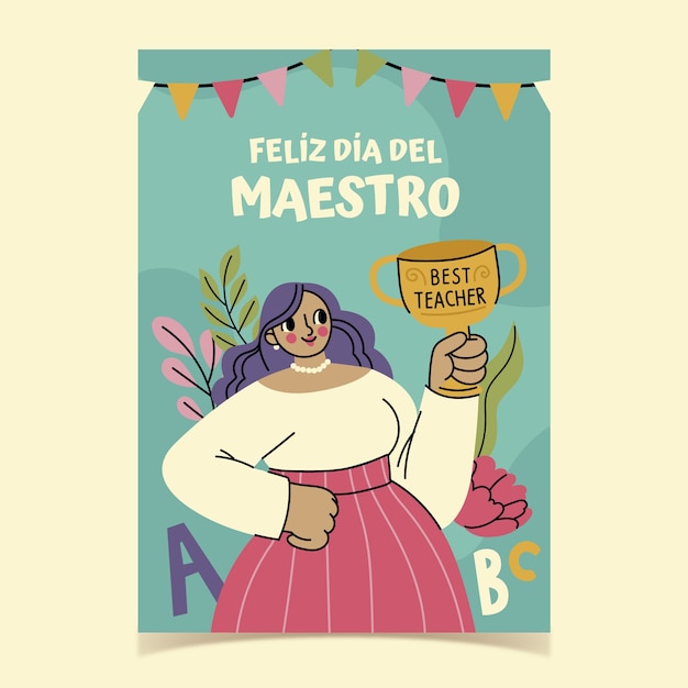 Flat teacher's day greeting card template in spanish