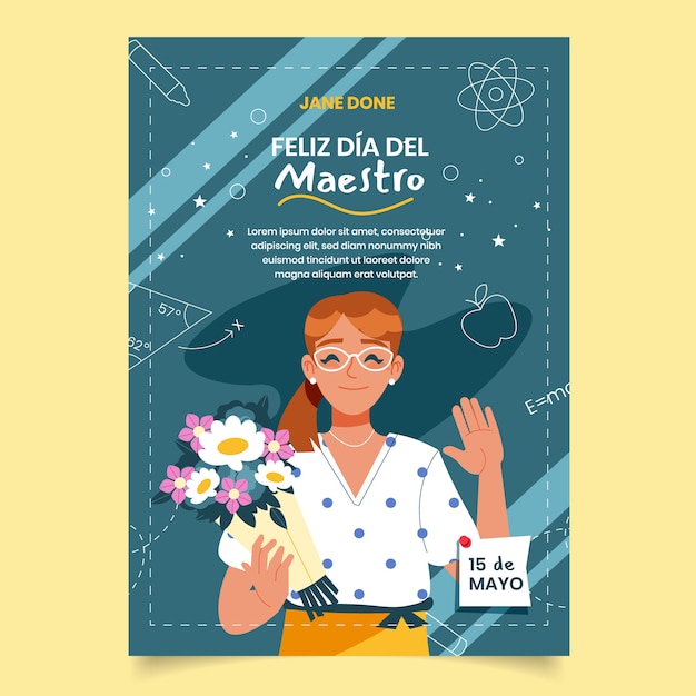 Free vector flat teacher's day greeting card template in spanish