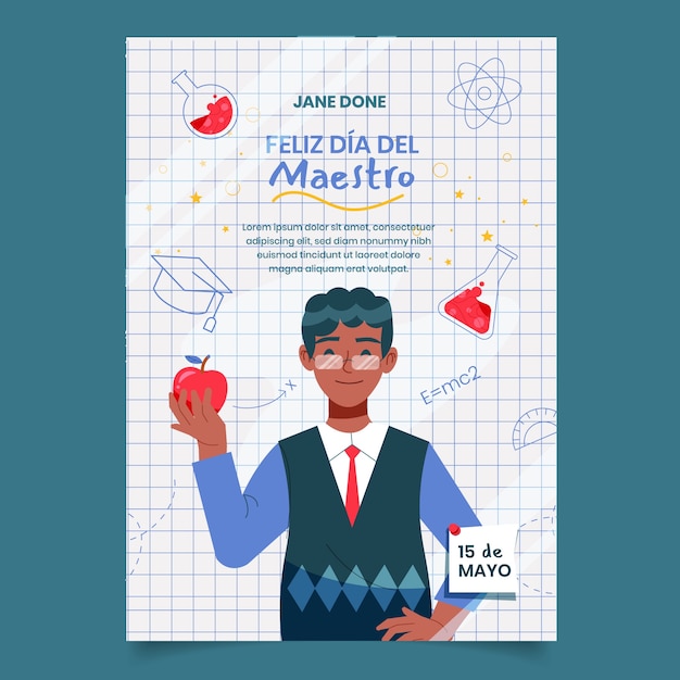 Flat teacher's day greeting card template in spanish