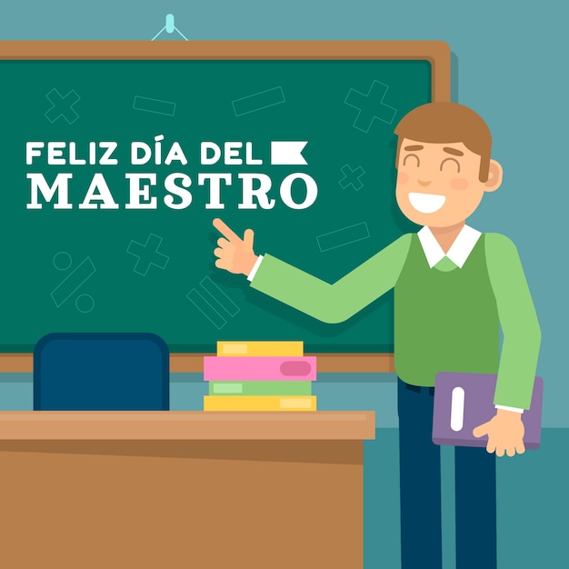 Flat teacher's day illustration in spanish