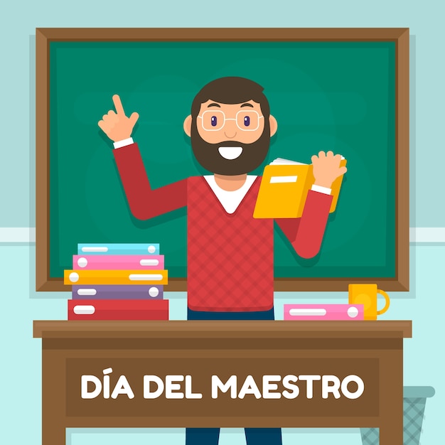 Flat teacher's day illustration in spanish