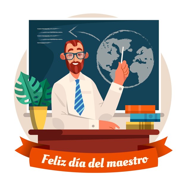 Flat teacher's day illustration in spanish