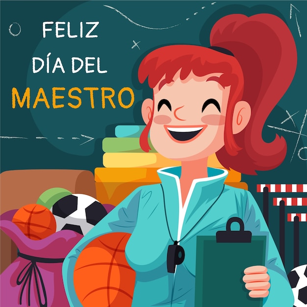 Flat teacher's day illustration in spanish