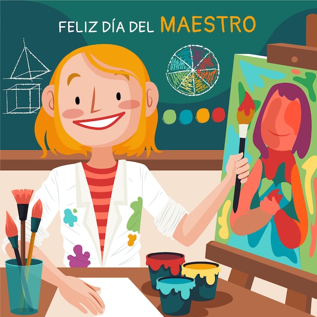 Flat teacher's day illustration in spanish