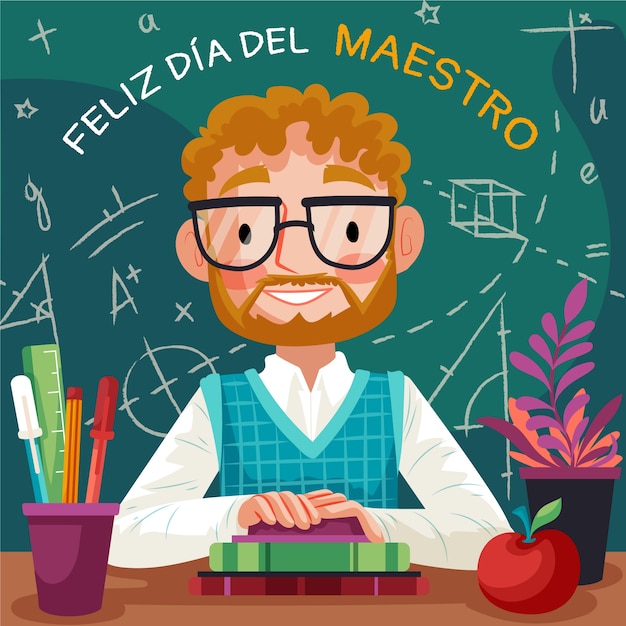 Free vector flat teacher's day illustration in spanish