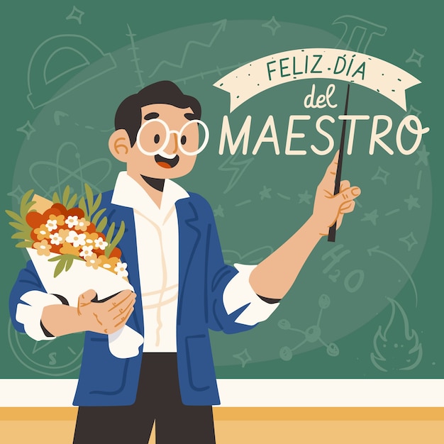 Flat teacher's day illustration in spanish