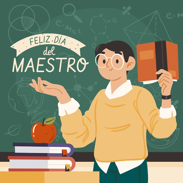 Flat teacher's day illustration in spanish