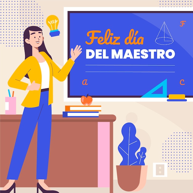 Flat teacher's day illustration in spanish