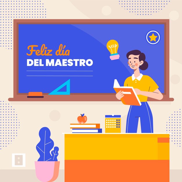 Flat teacher's day illustration in spanish