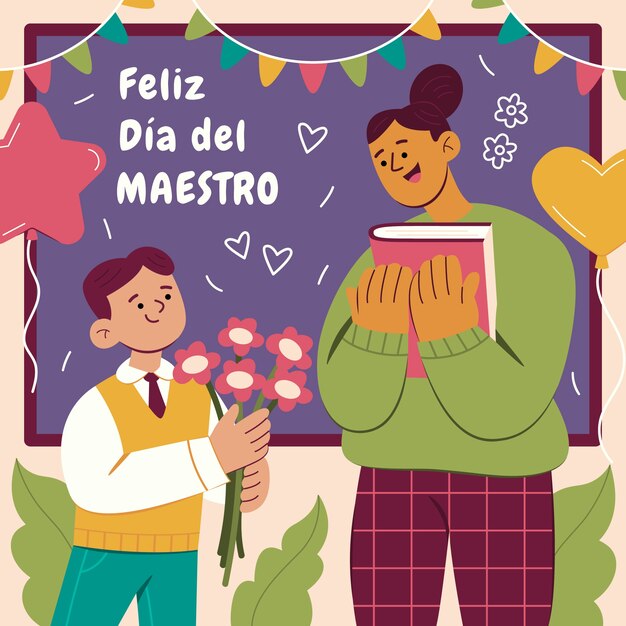 Flat teacher's day illustration in spanish