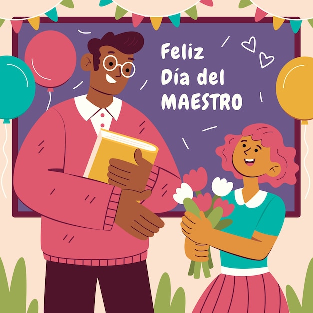 Flat teacher's day illustration in spanish