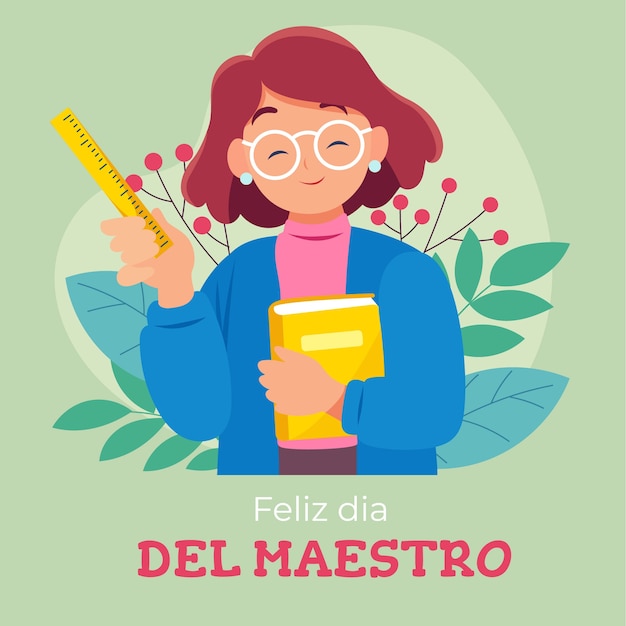 Flat teacher's day illustration in spanish