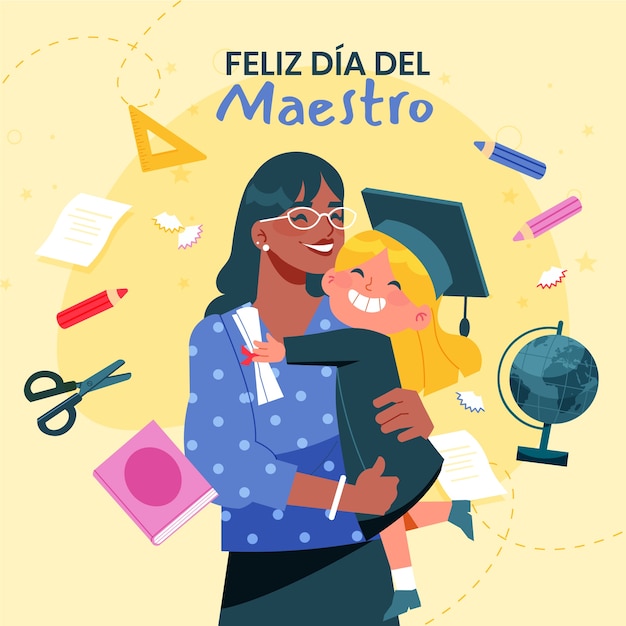 Flat teacher's day illustration in spanish