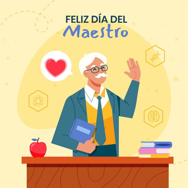 Flat teacher's day illustration in spanish