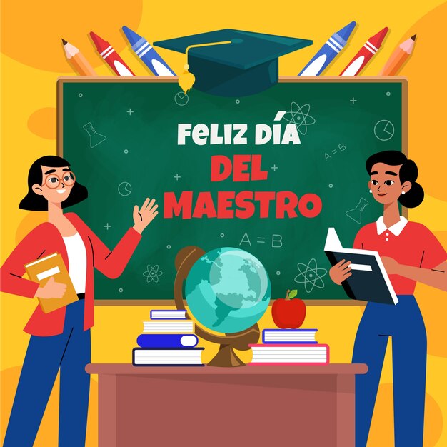 Flat teacher's day in spanish illustration