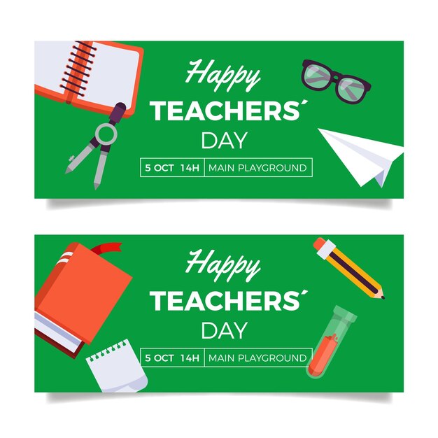 Flat teachers' day banners set