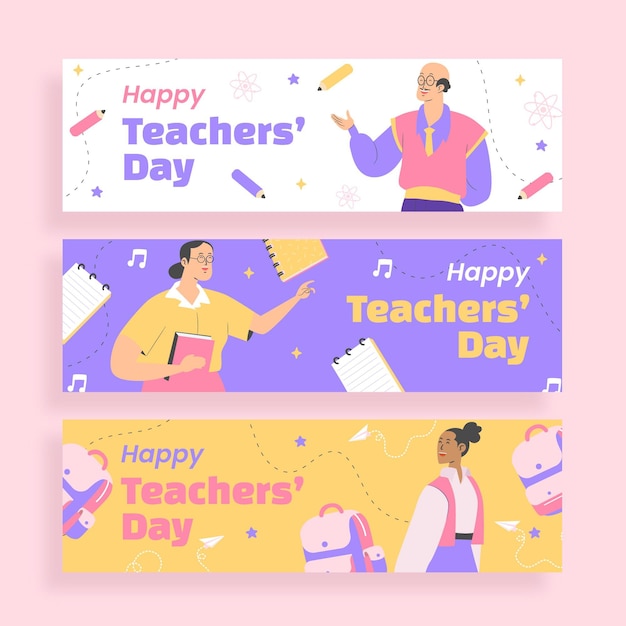 Flat teachers' day banners set