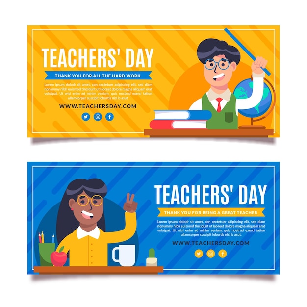 Flat teachers' day horizontal banners set