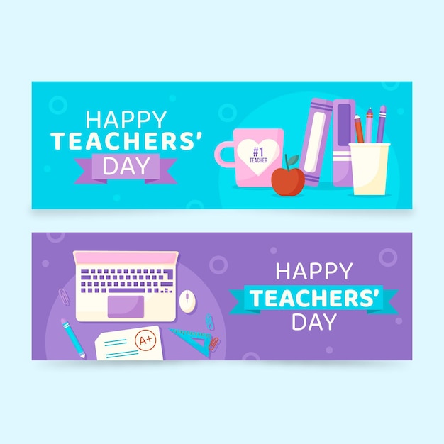 Flat teachers' day horizontal banners set