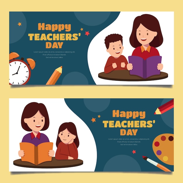 Flat teachers' day horizontal banners set