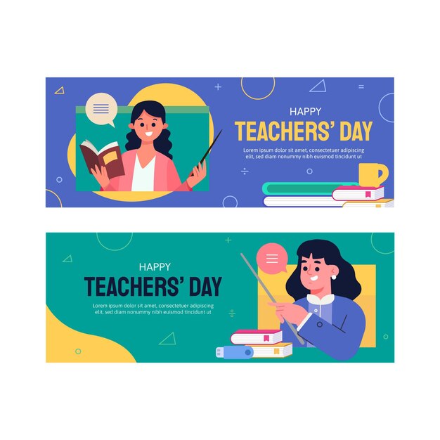 Flat teachers' day horizontal banners set