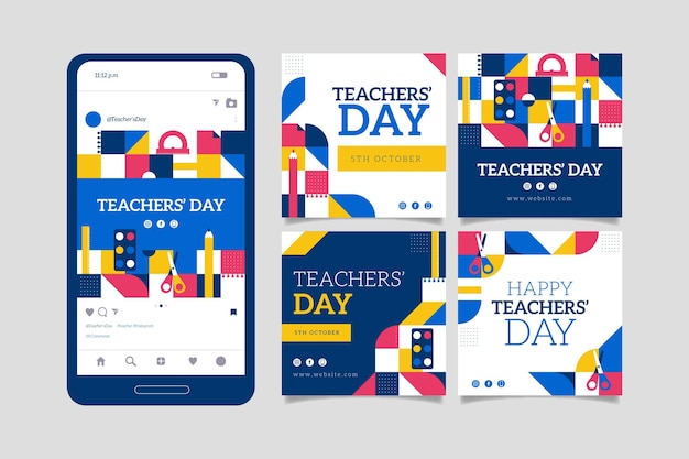 Flat teachers' day instagram posts collection