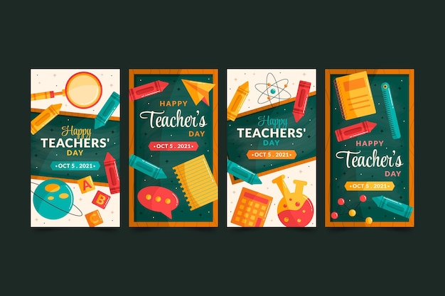 Free Vector flat teachers' day instagram stories collection